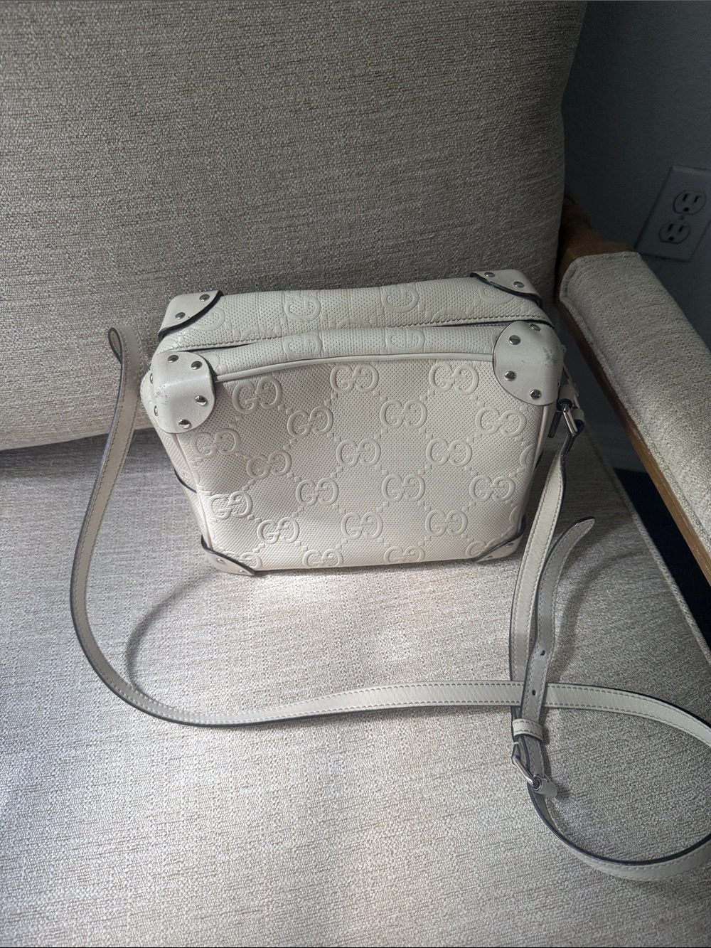 Gucci Cream GG Tunk Embossed Leather Crossbody Bag